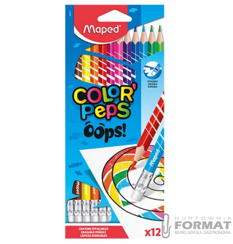 Kredki wymazywalne Maped Oops z gumką 12 szt. 1