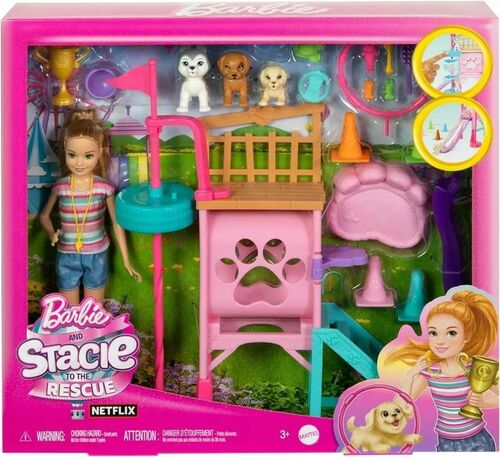 Lalka Barbie Stacie plac zabaw piesków (HRM10) 1