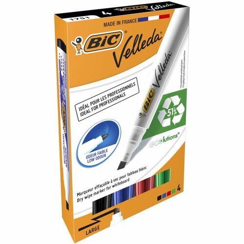 Marker suchościeralny Bic Velleda Ecolutions 1751 komplet 4 szt, mix 3,7-5,5mm ścięta końcówka (904950) 1