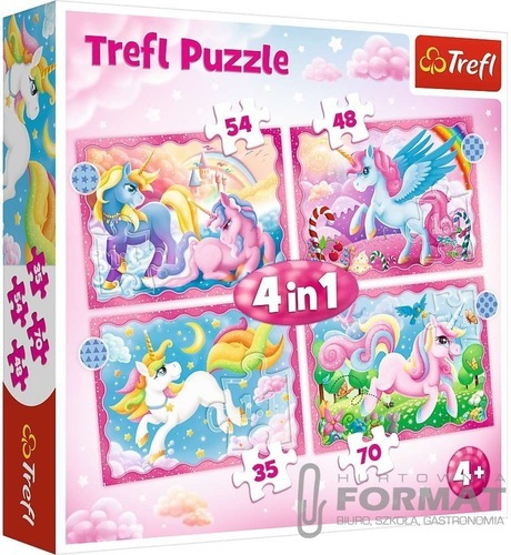Puzzle 4w1 Jednorożce i magia 34389 Trefl 1