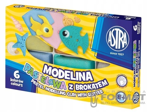 Modelina pastelowa z brokatem ASTRA 6 kolorów 1