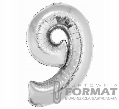Balon foliowy "Cyfra 9", srebrna, 85 cm 1