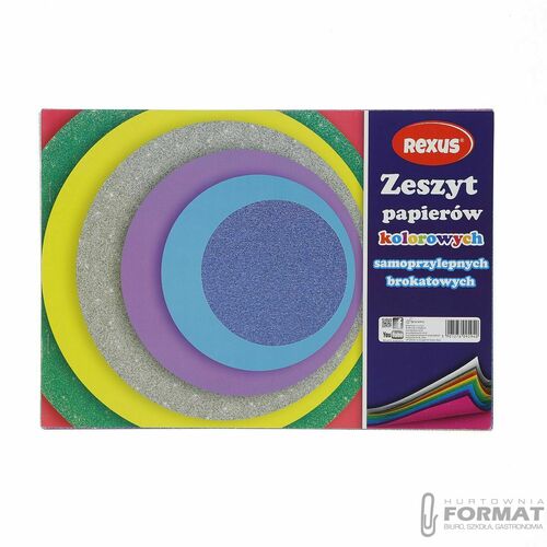 Zeszyt papierów kolorowych Rexus brokatowych samoprzylepnych A4 240g 8k [mm:] 295x210 (607831) 1